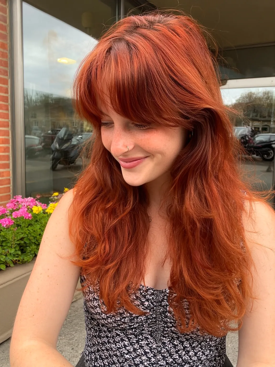 Long Layered Waves with Vibrant Copper Red Finish